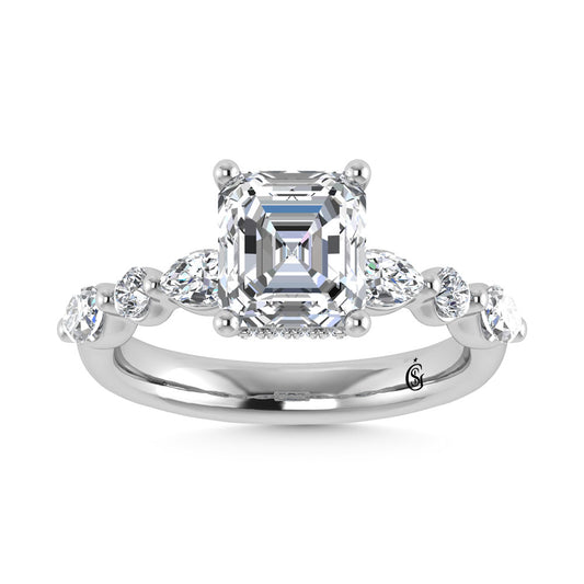 14K White Gold Lab Grown Diamond 3 5/8 Ct.Tw. Marquise and Round Shape Halo Engagement Ring (Center Radiant)