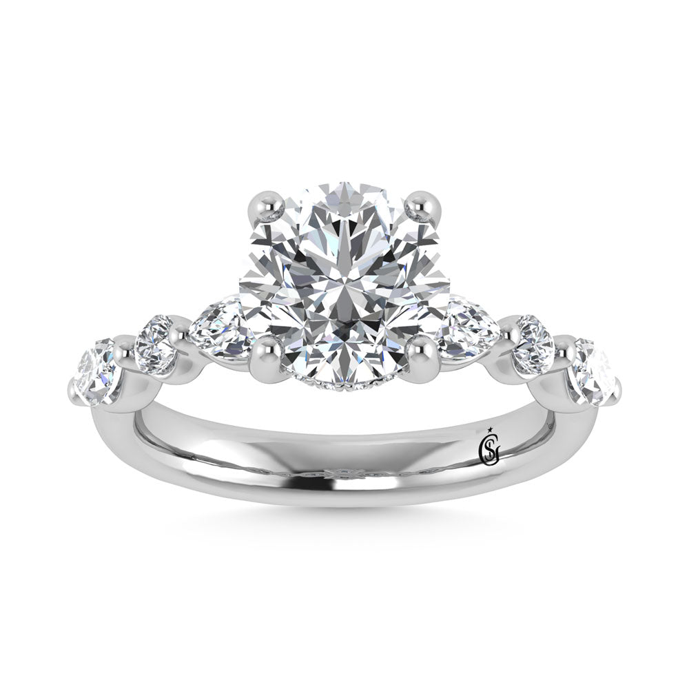 14K White Gold Lab Grown Diamond 3 5/8 Ct.Tw. Marquise and Round Shape Halo Engagement Ring (Center Round)