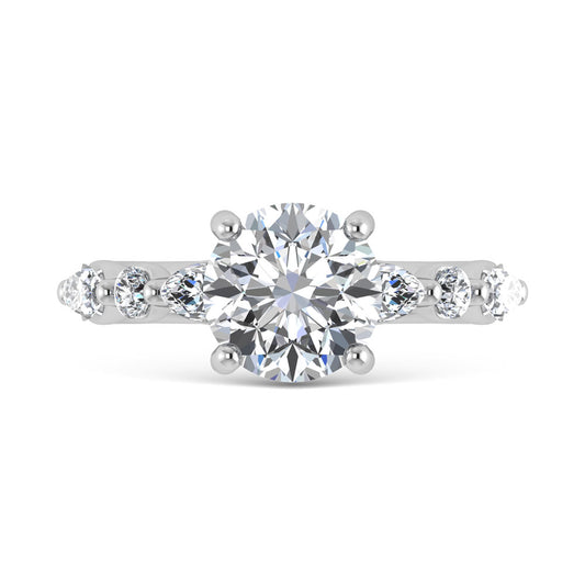 14K White Gold Lab Grown Diamond 3 5/8 Ct.Tw. Marquise and Round Shape Halo Engagement Ring (Center Round)