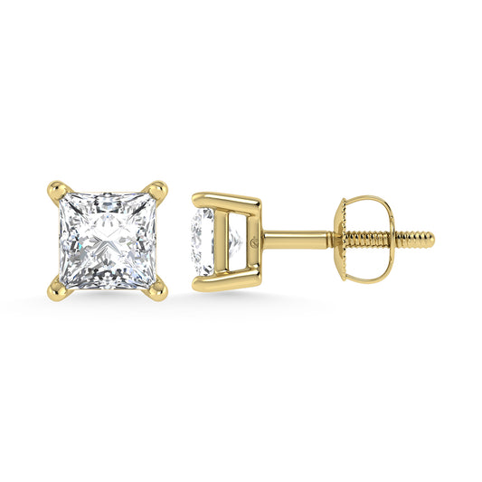 14K Yellow Gold Lab Grown Diamond 1 Ct.Tw. Princess Stud Earrings