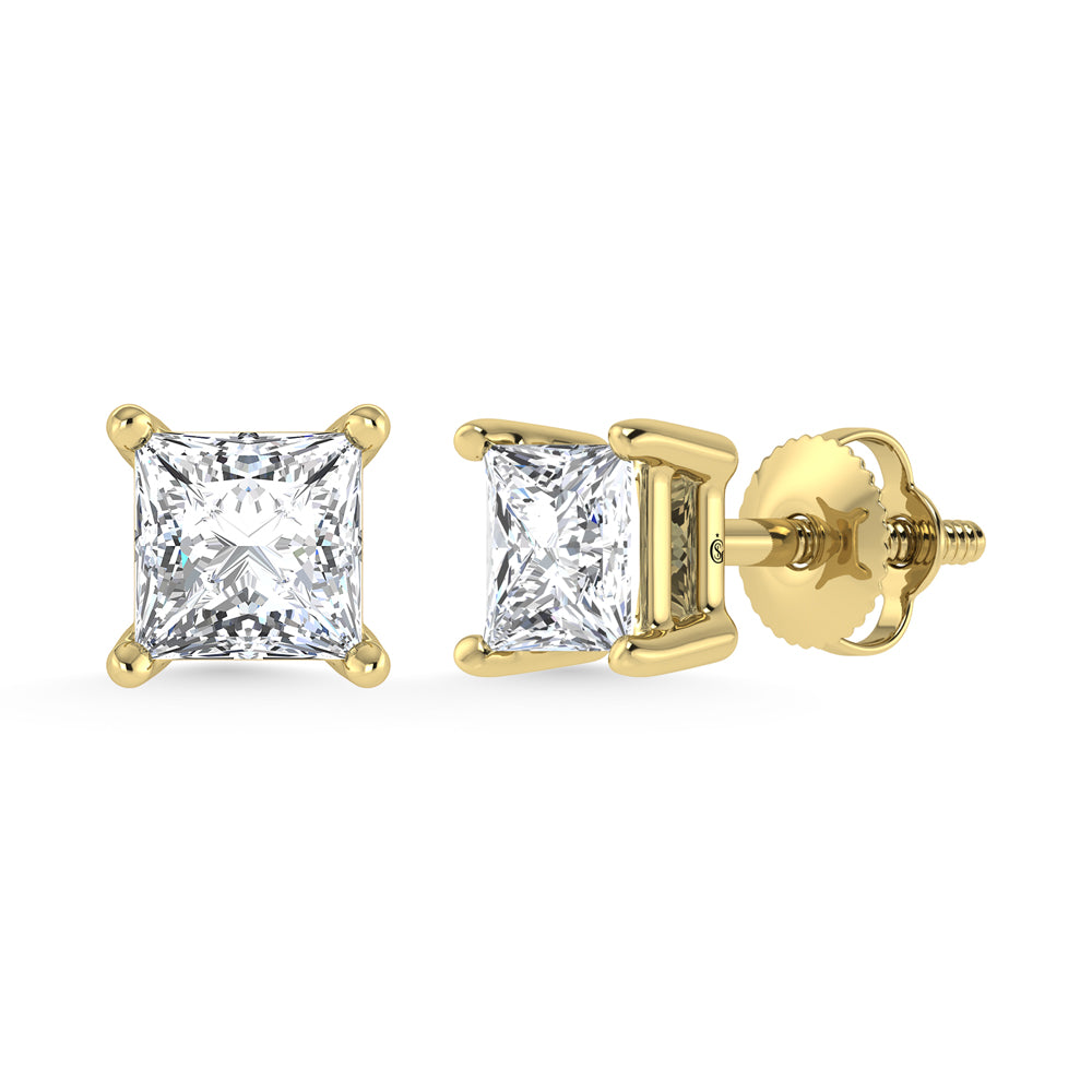 14K Yellow Gold Lab Grown Diamond 1 1/2 Ct.Tw. Princess Stud Earrings