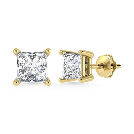 14K Yellow Gold Lab Grown Diamond 2 Ct.Tw. Princess Stud Earrings