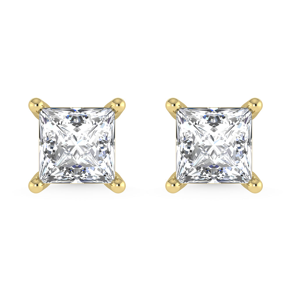 14K Yellow Gold Lab Grown Diamond 2 Ct.Tw. Princess Stud Earrings