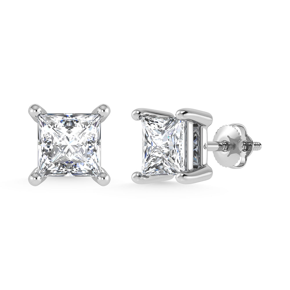 White Gold Lab Grown Diamond Princess Stud Earrings