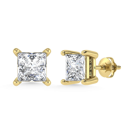 14K Yellow Gold Lab Grown Diamond 3 Ct.Tw. Princess Stud Earrings