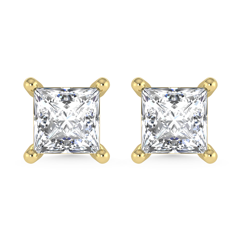 14K Yellow Gold Lab Grown Diamond 3 Ct.Tw. Princess Stud Earrings