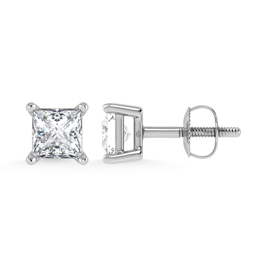 14K White Gold Lab Grown Diamond 4 Ct.Tw. Princess Stud Earrings