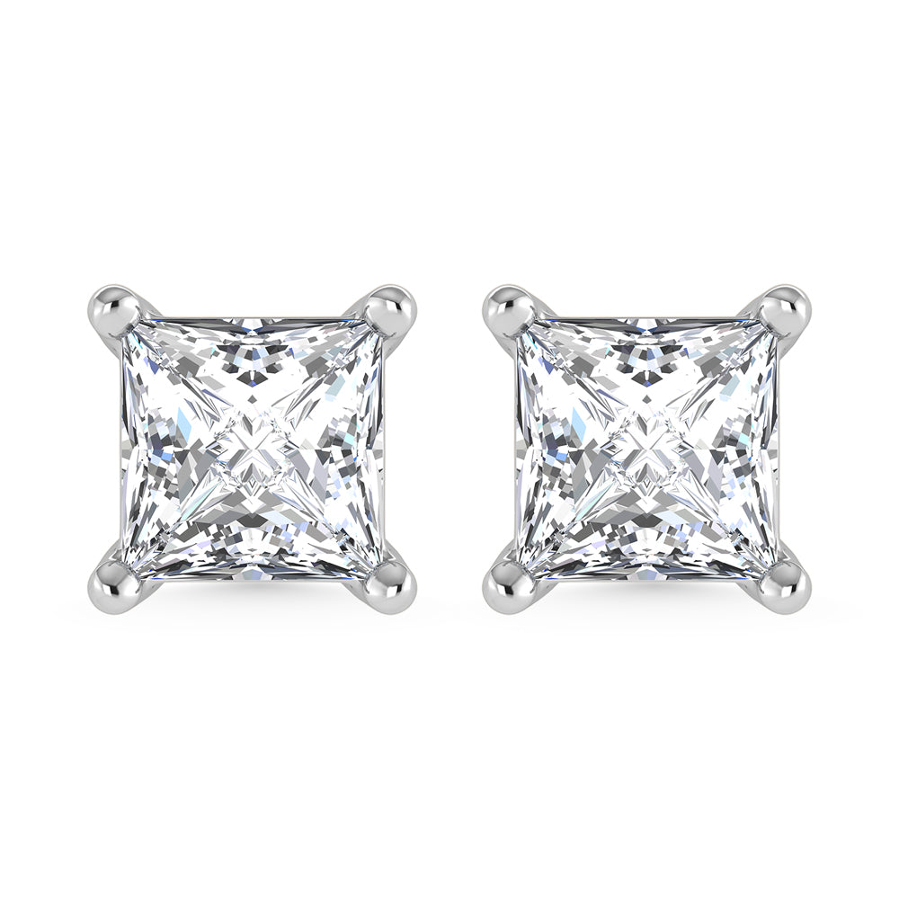 14K White Gold Lab Grown Diamond 4 Ct.Tw. Princess Stud Earrings
