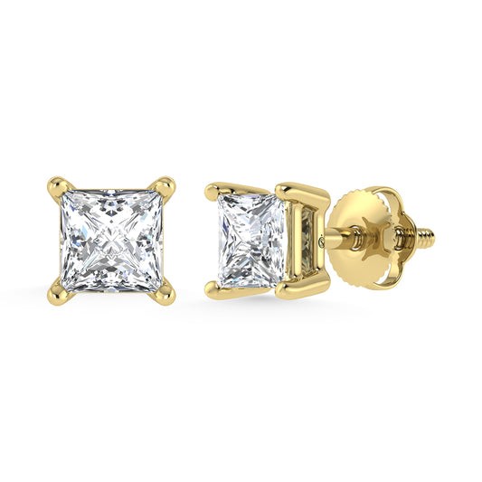 14K Yellow Gold Lab Grown Diamond 4 Ct.Tw. Princess Stud Earrings