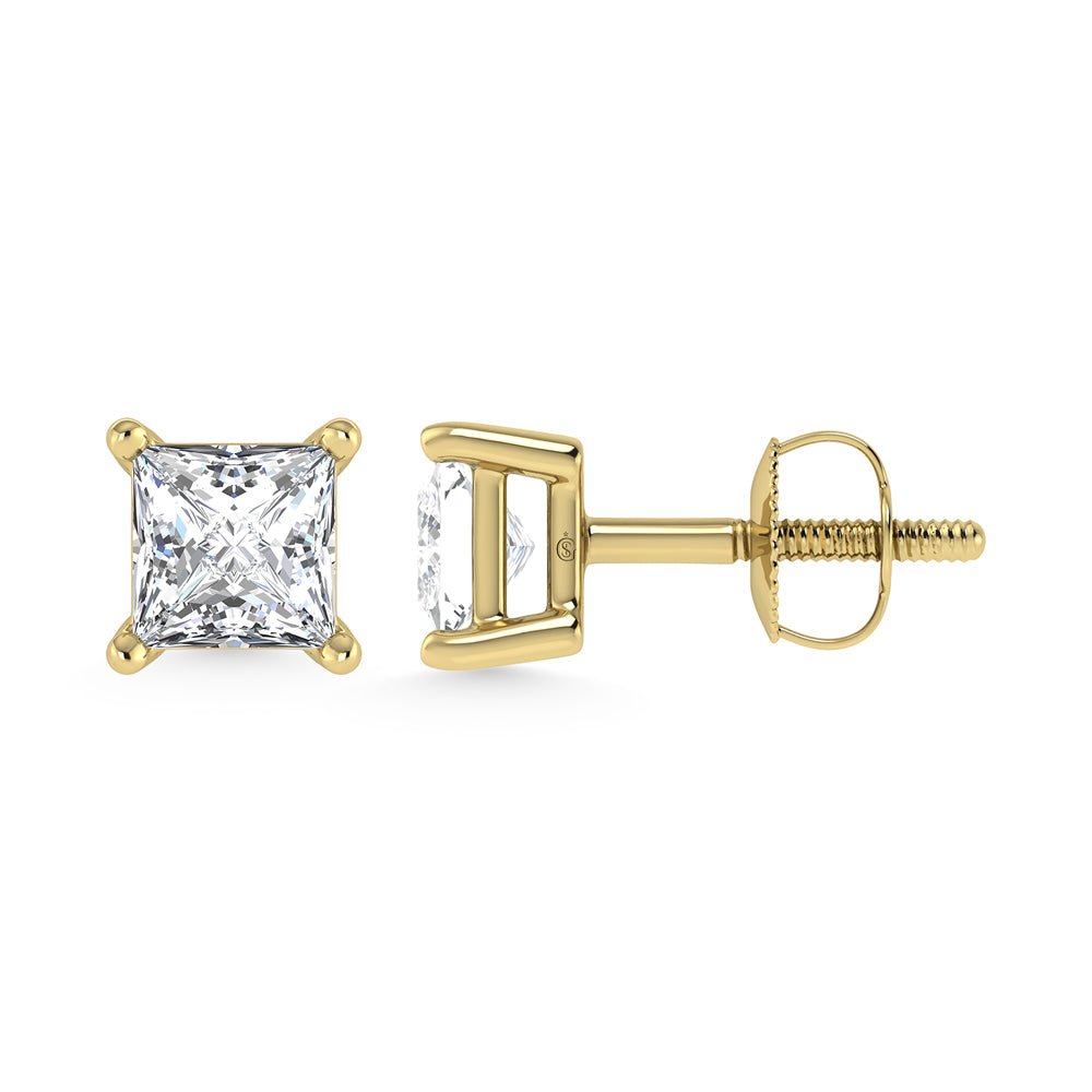 14K Yellow Gold Lab Grown Diamond 4 Ct.Tw. Princess Stud Earrings