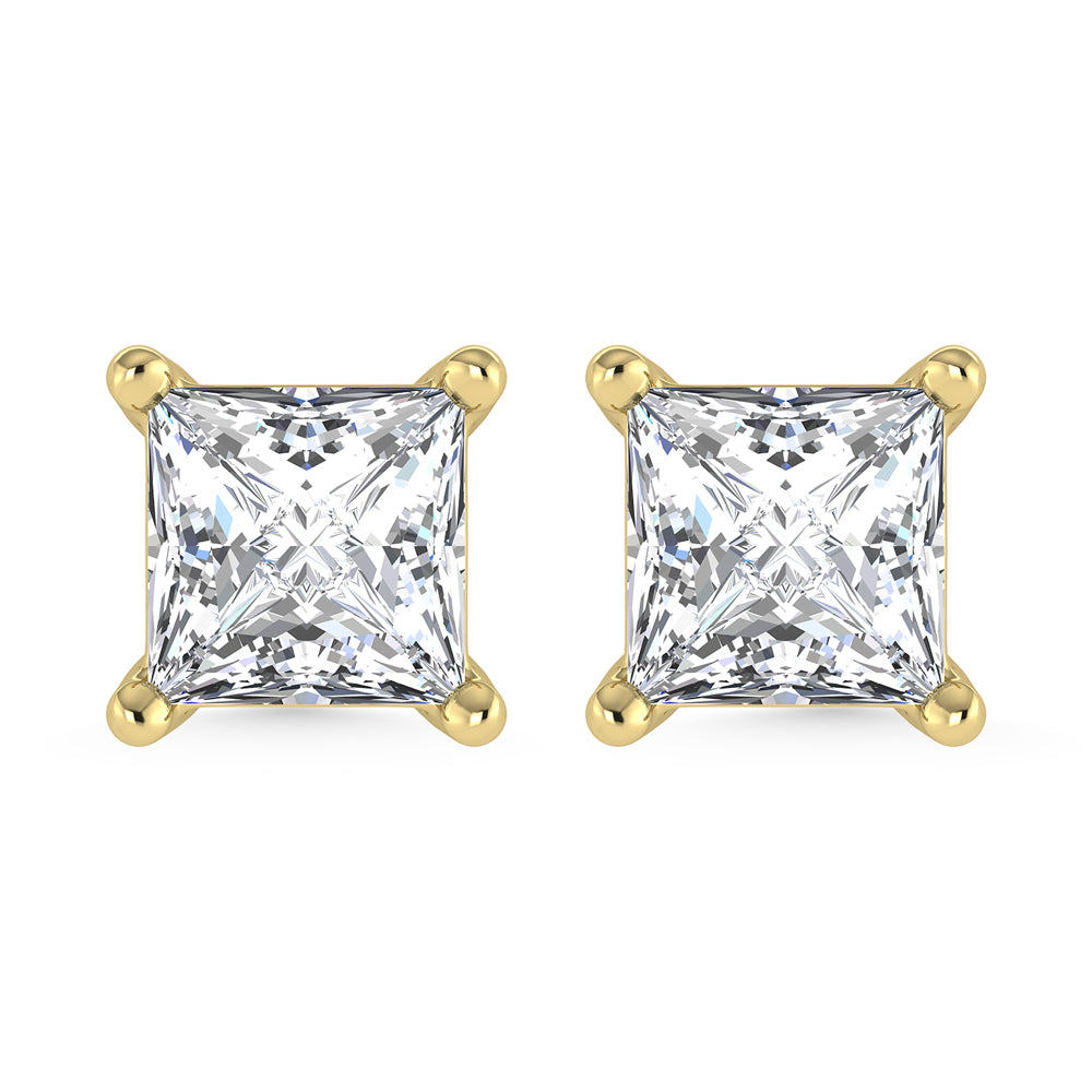 14K Yellow Gold Lab Grown Diamond 4 Ct.Tw. Princess Stud Earrings