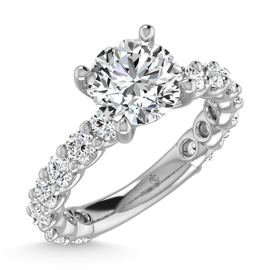 14K White Gold Lab Grown Diamond 2 1/4 Ct.Tw. Round Shape Three Fourth Way Engagement Ring With Center 1.5ct