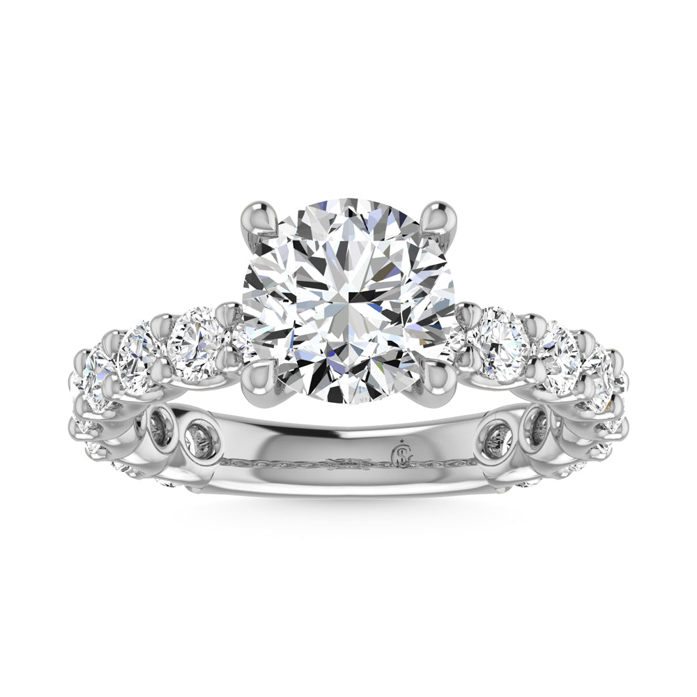 14K White Gold Lab Grown Diamond 2 1/4 Ct.Tw. Round Shape Three Fourth Way Engagement Ring With Center 1.5ct