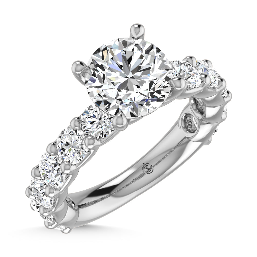14K White Gold Lab Grown Diamond 4 Ct.Tw. Round Shape Three Fourth Way Engagement Ring With Center 3ct