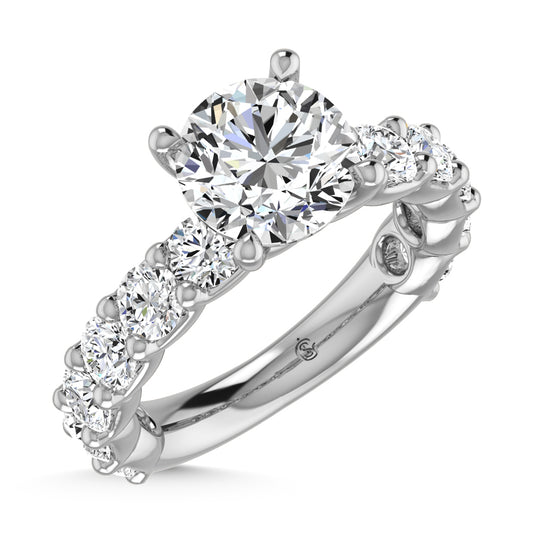 14K White Gold Lab Grown Diamond 5 3/8 Ct.Tw. Round Shape Three Fourth Way Engagement Ring With Center 3ct