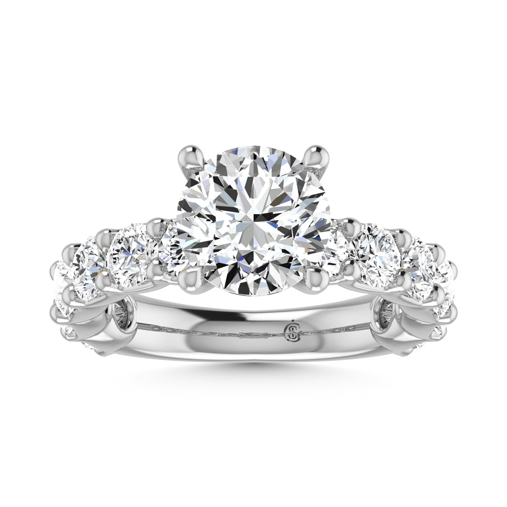 14K White Gold Lab Grown Diamond 5 3/8 Ct.Tw. Round Shape Three Fourth Way Engagement Ring With Center 3ct