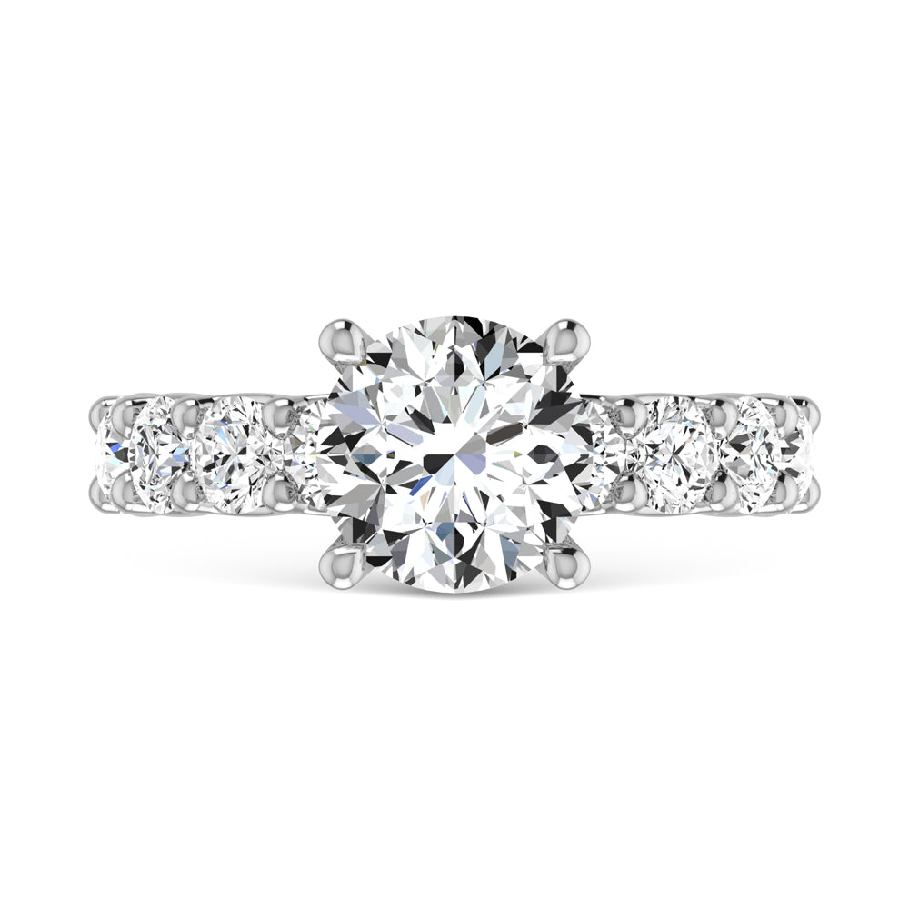 14K White Gold Lab Grown Diamond 5 3/8 Ct.Tw. Round Shape Three Fourth Way Engagement Ring With Center 3ct