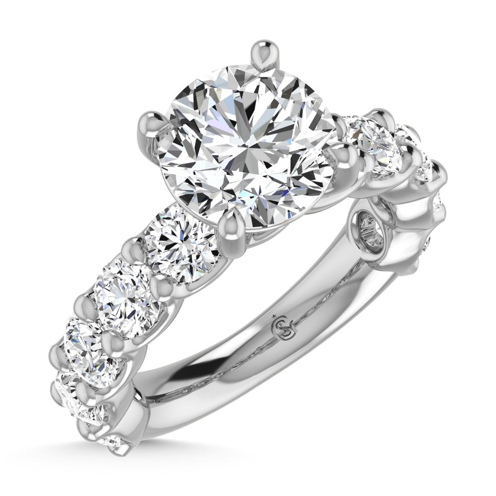 14K White Gold Lab Grown Diamond 6 1/5 Ct.Tw. Round Shape Three Fourth Way Engagement Ring With Center 3ct