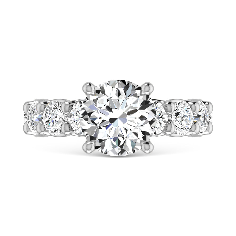 14K White Gold Lab Grown Diamond 6 1/5 Ct.Tw. Round Shape Three Fourth Way Engagement Ring With Center 3ct