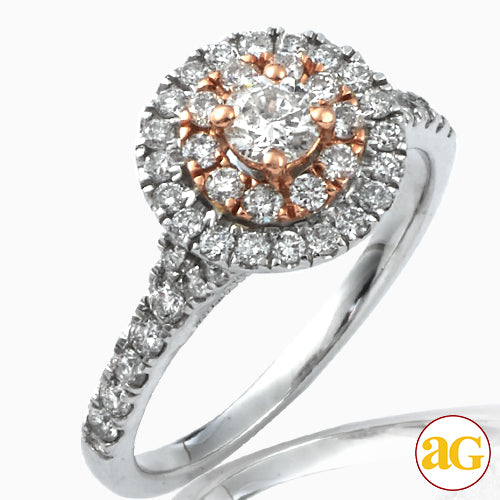 14KW+R 1.00CTW DIAMOND TWO TONE RING WITH PINK BAS