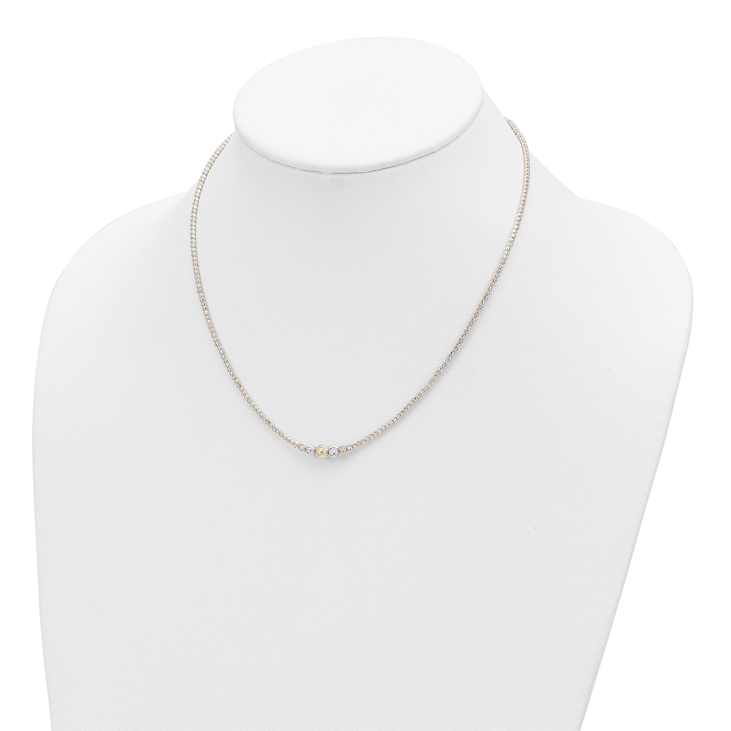 14K Two-tone Polished D/C Beaded 17in Necklace