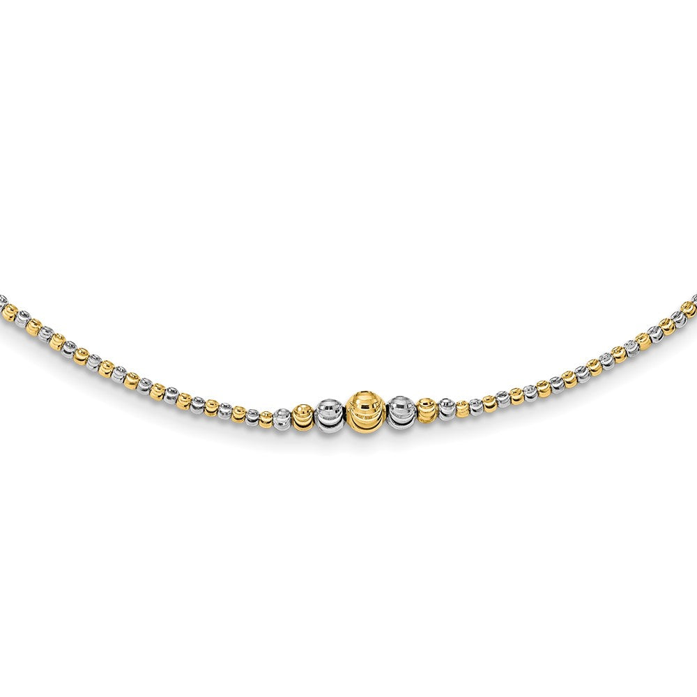 14K Two-tone Polished D/C Beaded 17in Necklace