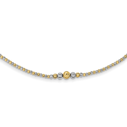 14K Two-tone Polished D/C Beaded 17in Necklace