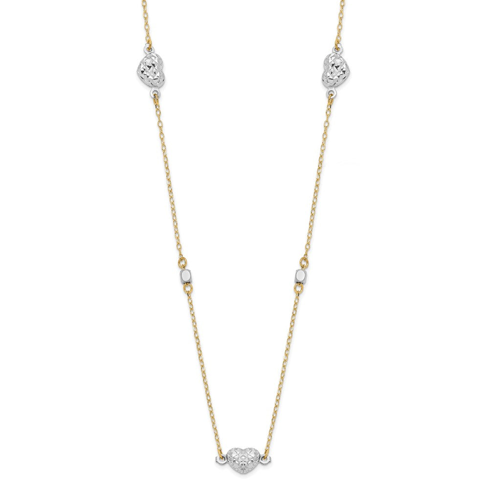 14K Two Tone Polished D/C Hearts Necklace