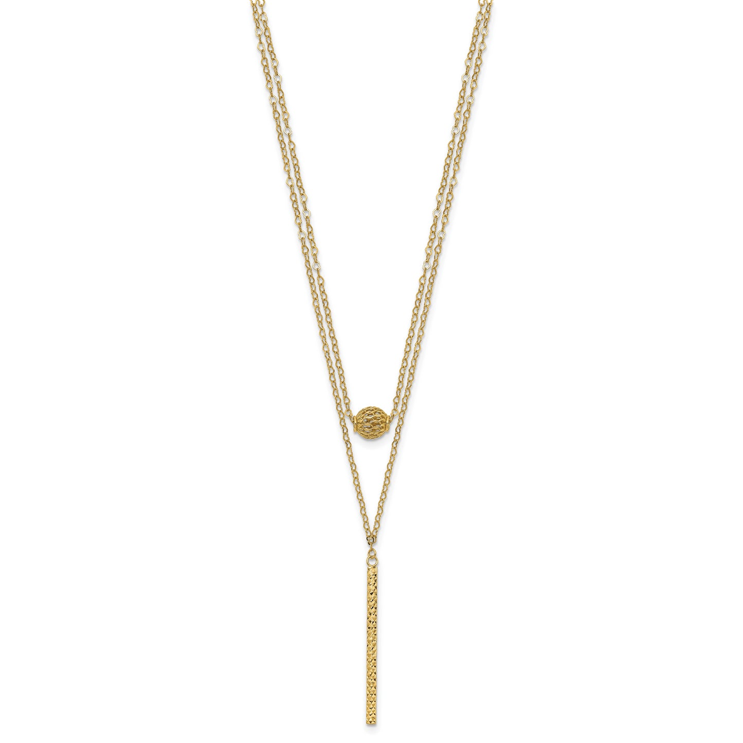 14K Double Layer Hollow Bead D/C Bar 2 in Necklace