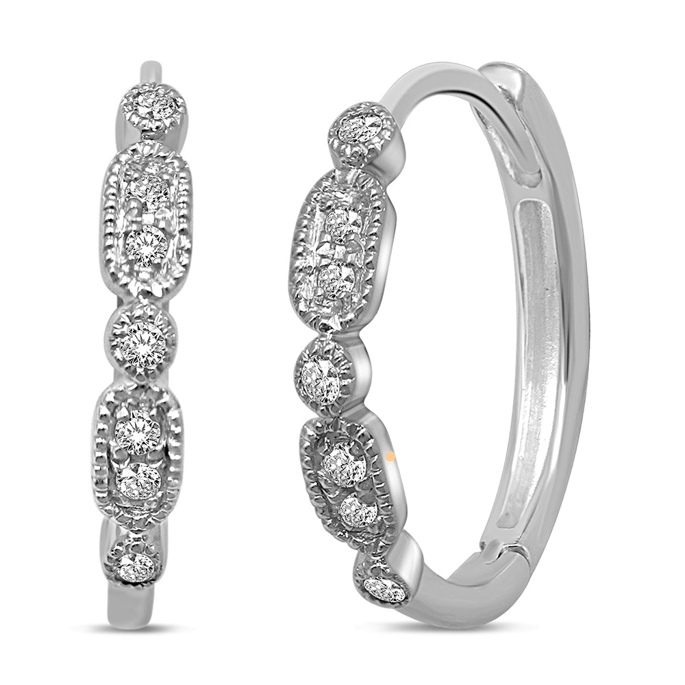 14K White Gold 1/10  Ct.Tw. Diamond  Stackable Hoop Earrings