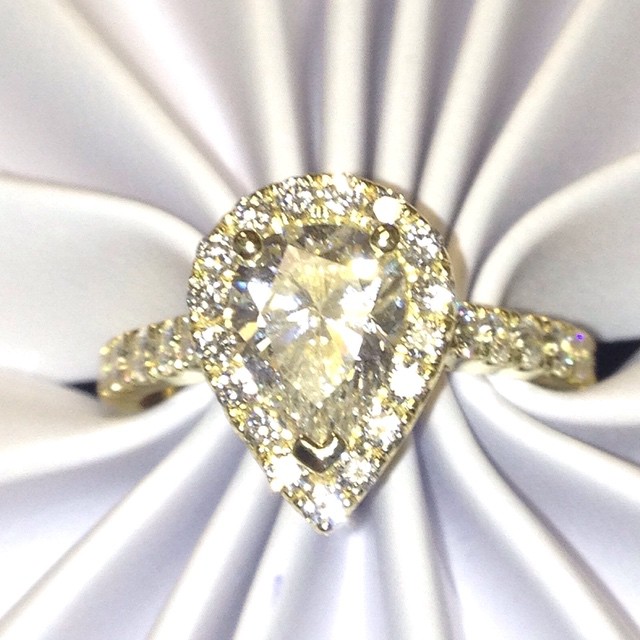 Custom Pear Shape Halo Diamond Engagement Ring