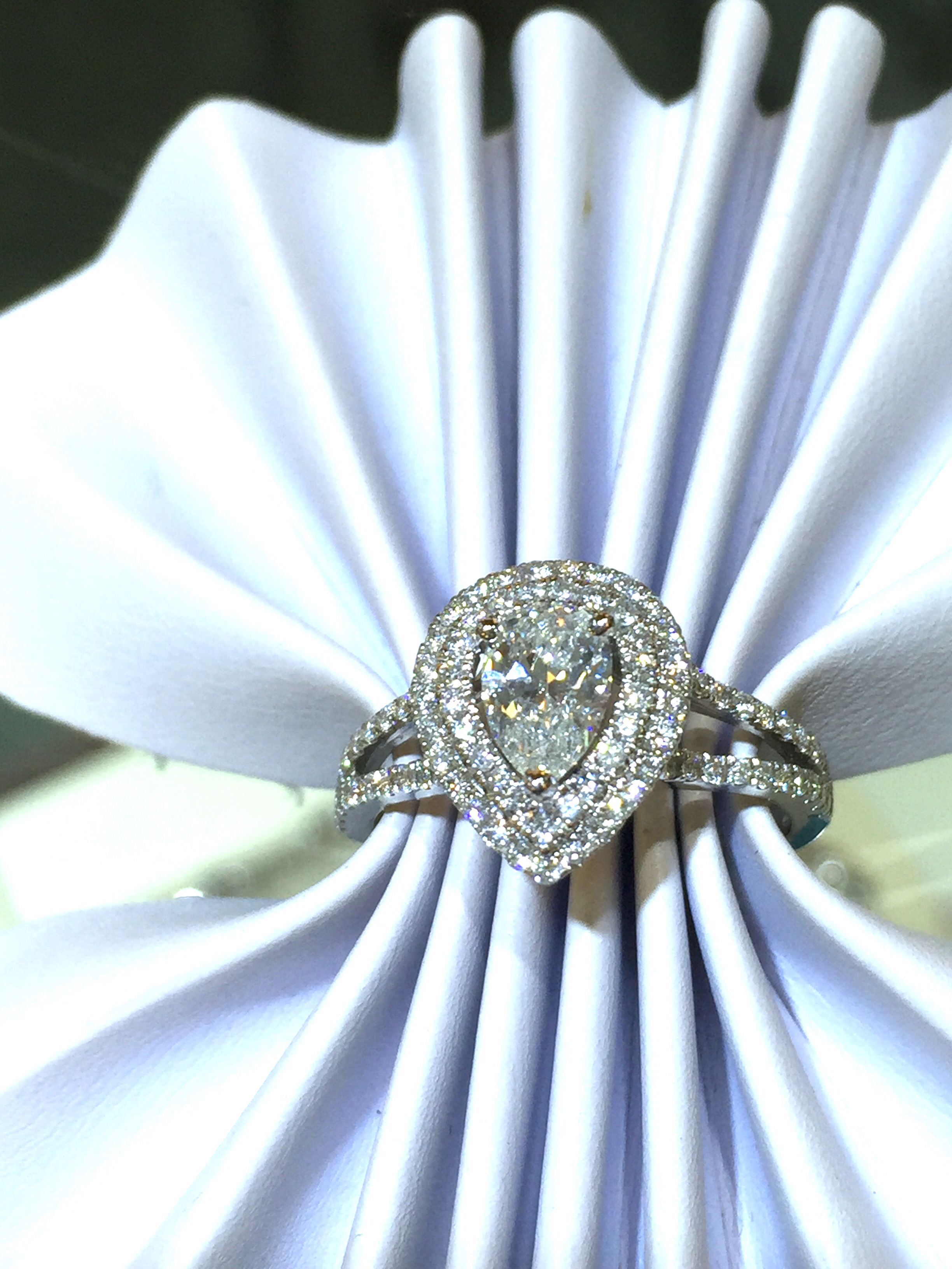Pear shape halo engagement ring N.J. Diamonds|Michigan  