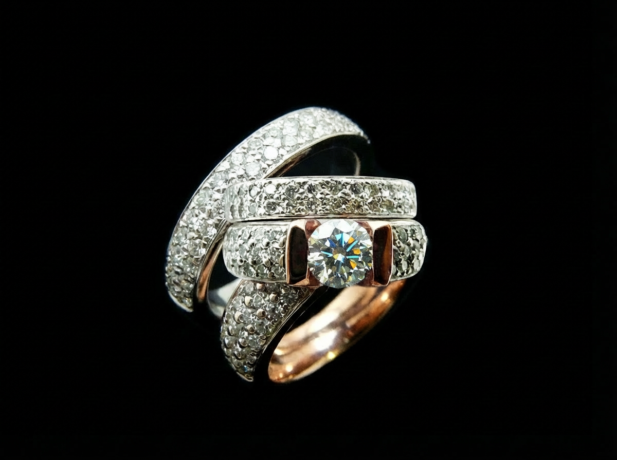 💍 Custom Pink and White Gold Diamond Engagement Ring Set by Custom by Z at N.J. Diamonds